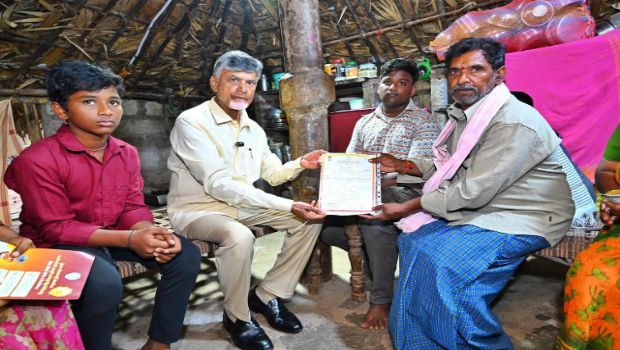 Chandrababu distibutes pension Chandrababu distributes pensions