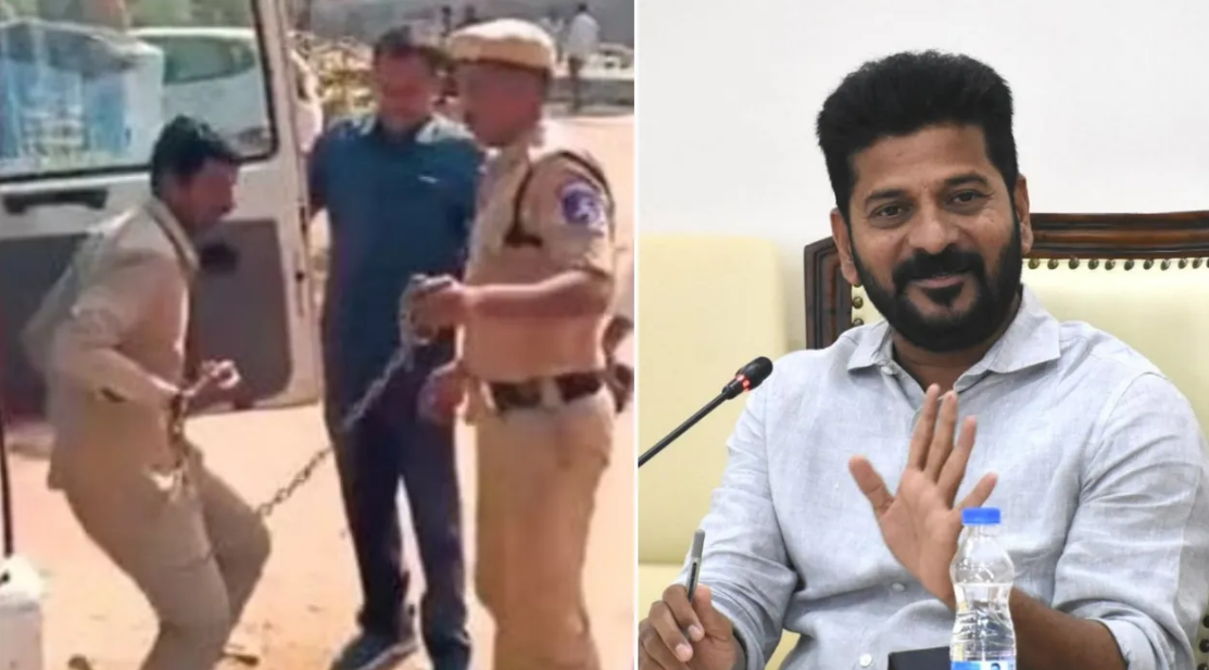 Revanth Reddy on farmer handcuffing revanth Reddy on farmer Lagcherla