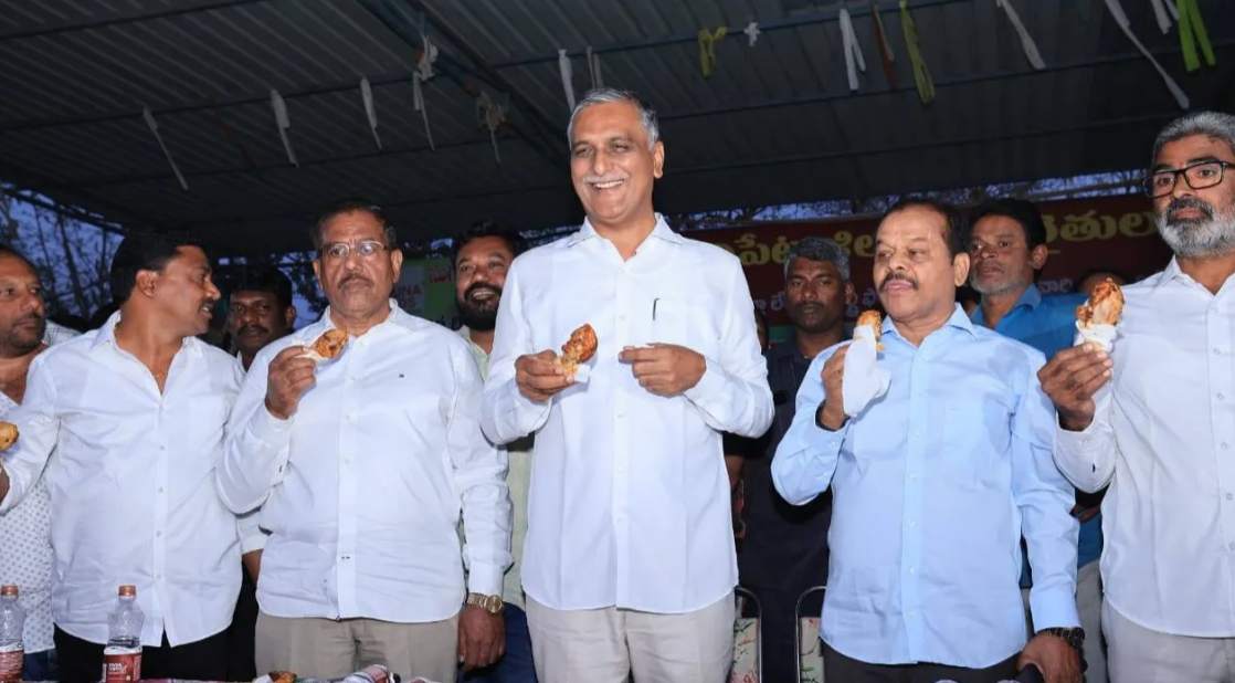 Harish Rao eating chicken